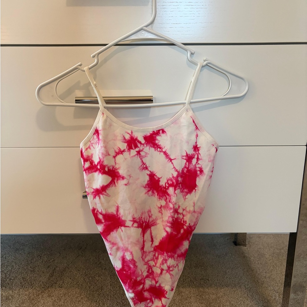 Pink Tie-Dye Ribbed Cami Bodysuit